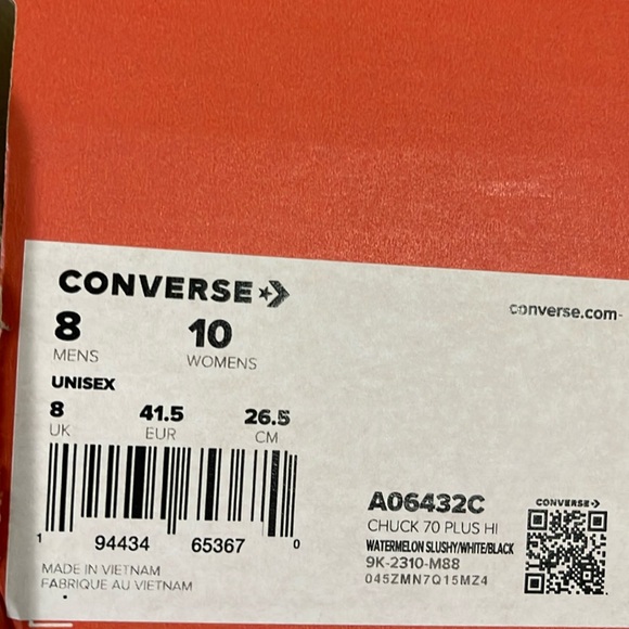 Converse WMNS CHUCK 70 PLUS HI
WATERMELON SLUSHY/MHITE/BLACK A06432C Platforms - Picture 15 of 16